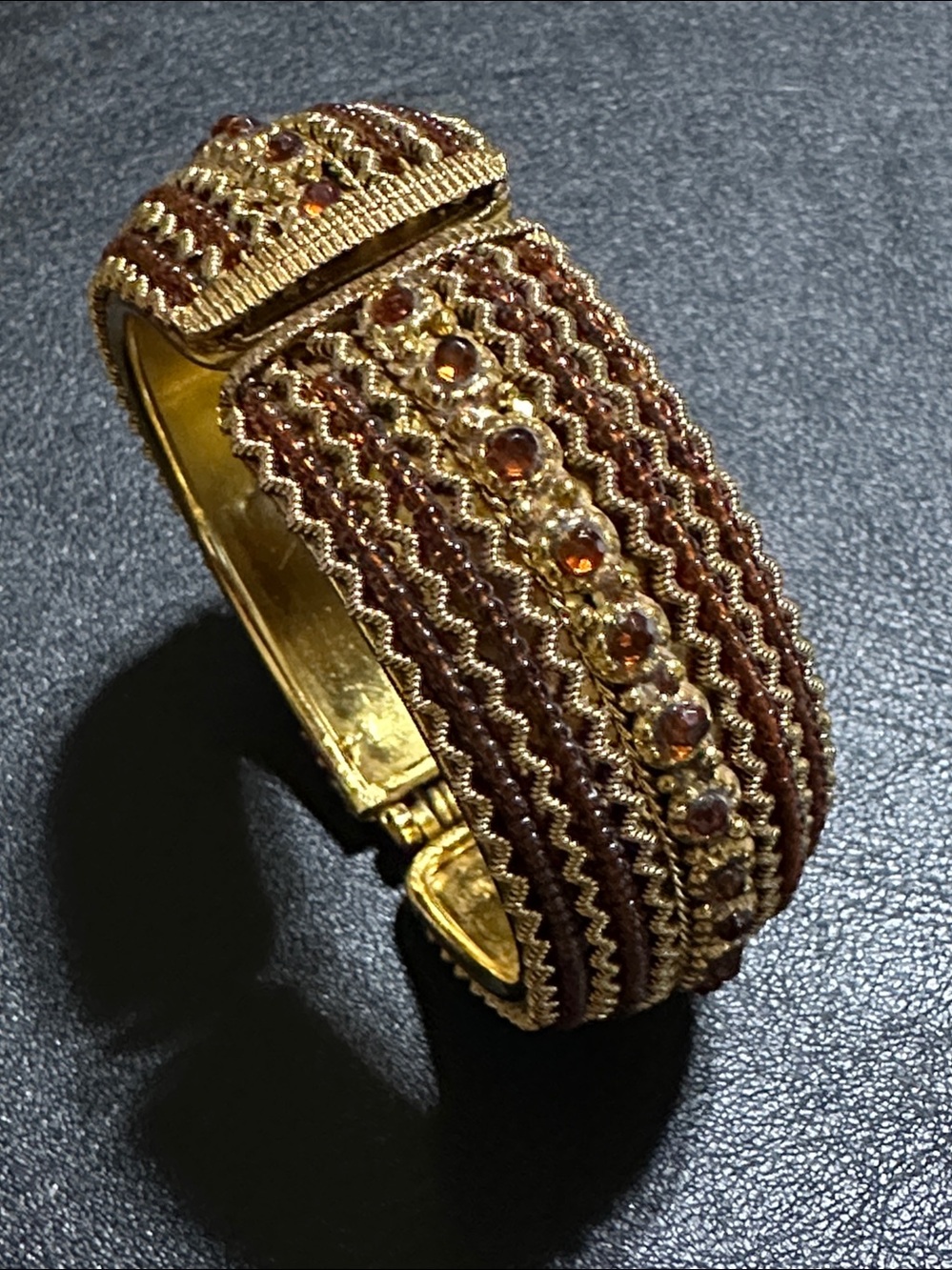 1990’s Gold Tone Jeweled Rhinestone Clamper Cuff Bracelet